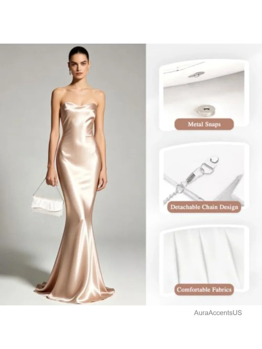 Pleated Satin Evening Clutch, Evening Bag for Prom Party Wedding, Adjustable